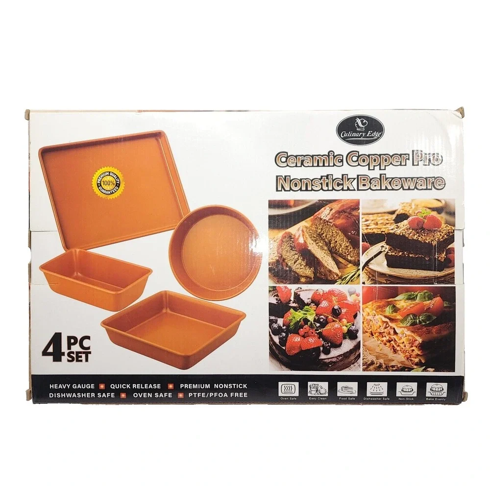 Culinary Edge Copper Ceramic Nonstick‎ Bakeware Set, Assorted Items, 4 Piece